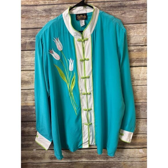 Bob Mackie Wear Art Silk Blouse and Tank Top Set 2X Mandarin Collar Tulip Print - Picture 3 of 10